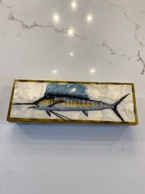 Capiz Shell Sailfish Decorative Box in Iridescent Mother Of Pearl 9”